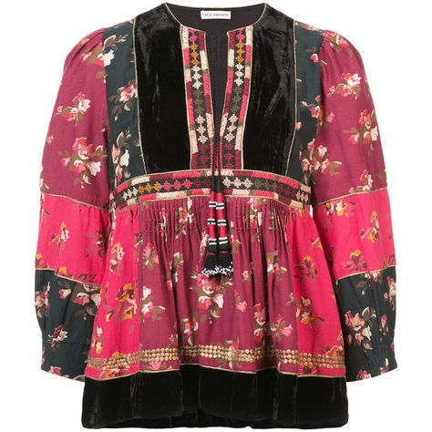 Ulla Johnson patchwork peplum top ($458) ❤ liked on Polyvore featuring tops, red, ulla johnson, patchwork top, multi color tops, red top and red peplum top Silk Tunic Top, Patchwork Blouse, Hollister Tank Tops, Boho Color, Patch Work Blouse, Floral Print Tunic, Pretty Blouses, Velvet Trim, Print Tunic