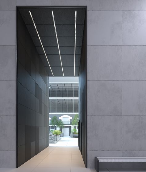 Linear Light, Architectural Lighting Design, Industrial Space, Lobby Design, Linear Lighting, Office Lighting, Modern Spaces, Recessed Lighting, Modern Lighting