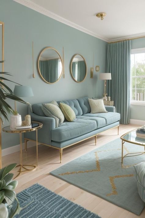 Mint Green And Pink Living Room, Light Blue And Green Living Room, Room Color Combination, Luxury Living Room Decor, Latest Living Room Designs, Living Room Decor Inspiration, Living Room Design Decor, Blue Living Room, Paint Colors For Living Room