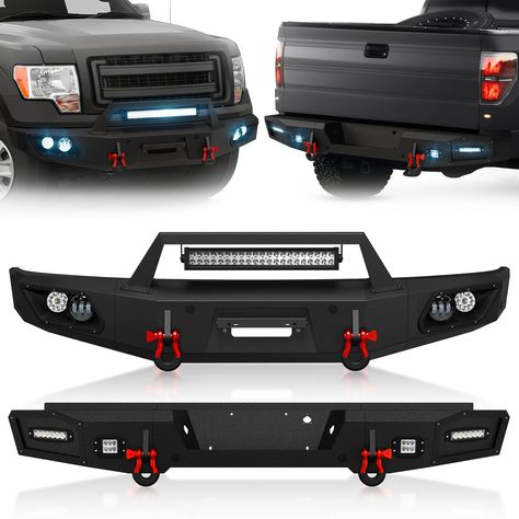 PRICES MAY VARY. 【Fitment】Intended for 12th Generation Ford F150 F-150 models produced between 2009 2010 2011 2012 2013 2014 (excluding Raptor). Kindly confirm the product's fitment with your vehicle prior to completing the purchase. 【Complete Accessories】The front bumper is equipped with a 12,000 lbs winch plate, two 4.75-ton D-rings, a license plate bracket, backup sensor holes, a 120W LED spotlight, and four 18W LED spotlights. The rear bumper includes four 18W LED lights, license plate light D Rings, Ford F150, License Plate, Led Lights, Ford