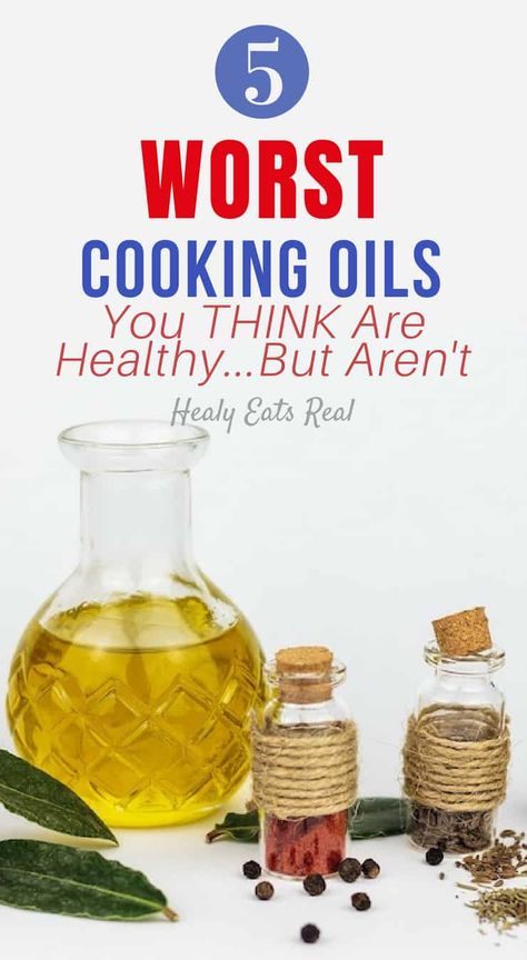 5 Worst Cooking Oils You Think Are Healthy…But Aren't- You may be surprised to find that some of the worst cooking oils are ones that you may have been told are "healthy". If you care about your health, make sure you're not using any of these five worst cooking oils. #cookingoils #healthyeating #health via @healyeatsreal Cooking Oils Chart, Healthy Cooking Oils, Best Cooking Oil, Eating Healthier, Organic Lifestyle, Cooking With Olive Oil, Cooking Oils, Turmeric Benefits, Healthy Detox