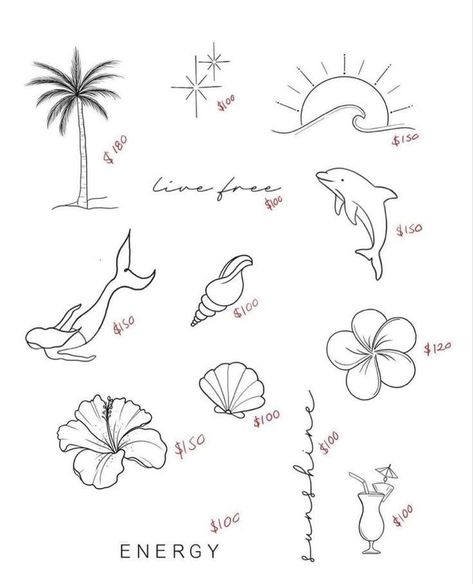 Small Covering Tattoos, Summer Holiday Inspired Tattoos, Cali Inspired Tattoos, Beachy Finger Tattoos, March Flash Tattoos, Dainty Vacation Tattoos, Beachy Drawings Ideas, Beachy Patchwork Tattoo, Hawaii Flash Tattoo