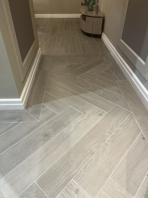 Herringbone With Border, Tile With Border, Herringbone Floor Kitchen, Herringbone Kitchen, Grey Floor, Hall Flooring, Boy Bath, Grey Floor Tiles, Herringbone Floor