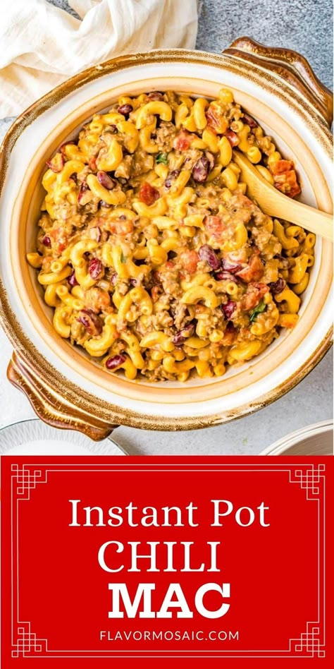 Instant Pot Chili Mac, Pasta Chili, Chili Macaroni, Beef Instant Pot, Chili Mac Recipe, Instant Pot Chili, Beans And Cheese, Instant Pot Dinners, Chili Mac And Cheese