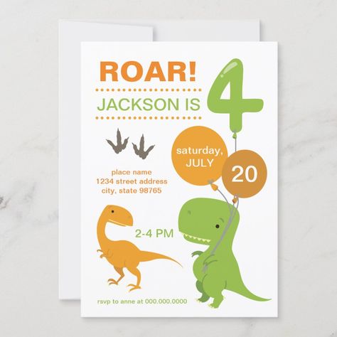 Roar I'm Four Green Dinosaur Fourth Birthday Invitation  Zazzle Girl Dinosaur Birthday, Dinosaur Invitations, 4 Birthday, Dinosaur Birthday Invitations, Free Printable Birthday Invitations, Green Dinosaur, Dino Birthday, Fourth Birthday, Dinosaur Birthday Party