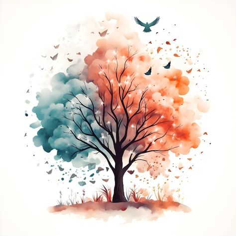 Photo beautiful tree of life digital art... | Premium Photo #Freepik #photo Sacred Tree, Tree Spirit, Minimalist Watercolor, Spring Tree, Tree Logos, Photo Beautiful, Digital Art Illustration, Watercolor Design, Beautiful Tree