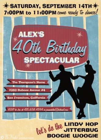 bnute productions: 1940's Swing Dance Party Invitations and Party Ideas 1940s Party, 50s Sock Hop, Retro Invitation, Dance Party Invitations, Dance Party Birthday, 50s Party, 70th Birthday Invitations, Sock Hop, Swing Dancing