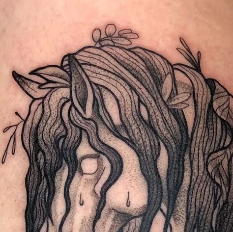 Katie Chiang on Instagram: "The kelpie from my cryptid flash day! Couldn't forget to post this spooky guy 🖤 . . . #raleightattooartist #carytattooartist #durhamtattooartist #chapelhilltattooartist #nctattooartists #nctattooartist #northcarolinatattooartist #kelpietattoo #cryptidtattoo #mythicalcreaturetattoo #bw #sweetrolltattoo #fineline #finelinetattoo #neotraditionaltattoo" Cornish Pixie Tattoo, Cryptid Tattoo Ideas, Kelpie Tattoo, Kelpie Art, Cryptid Tattoo, Kelpie Horse, North Carolina Tattoo, Nc Tattoo, Pixie Tattoo