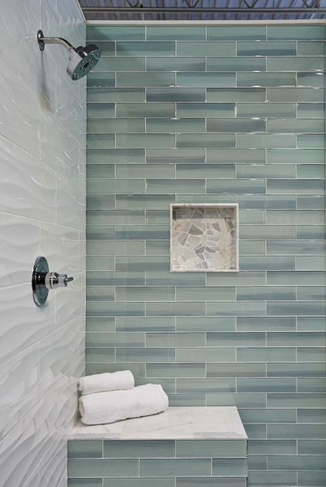 61 cool bathroom shower makeover decor ideas - setyouroom.com Small Bathroom Tile Ideas, Shower Makeover, Glass Tile Bathroom, Makeover Kamar Mandi, Subway Tile Showers, Small Bathroom Tiles, Modern Small Bathrooms, Shower Wall Tile, Bathroom Shower Walls