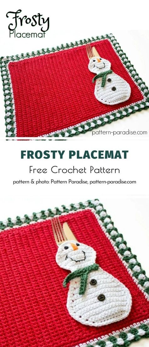 The Best Christmas Placemats Crochet Patterns Crocheted Placemats, Crochet Placemat Patterns, Crochet Placemats, Crochet Snowman, Crochet Santa, Confection Au Crochet, Crochet Xmas, Crochet Christmas Decorations, Placemats Patterns