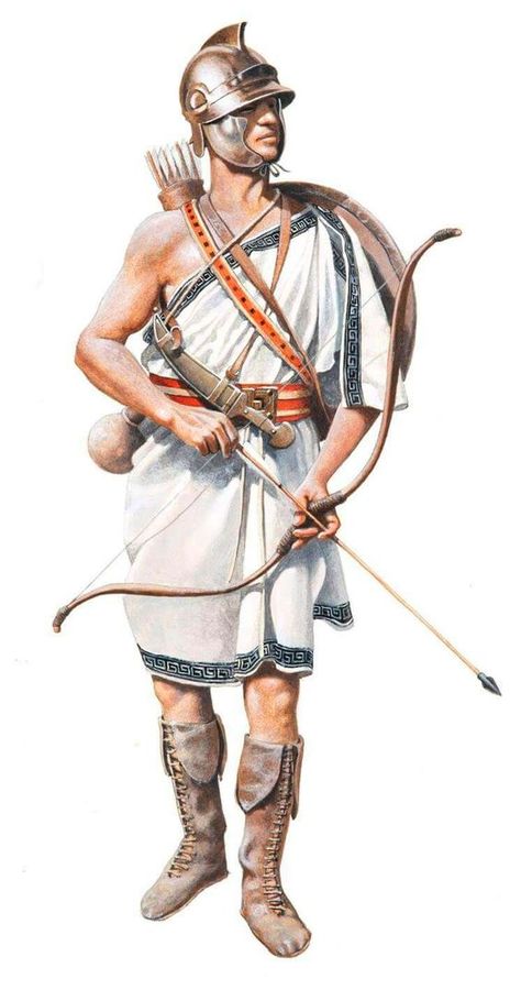 Cretan Archer Athenian Warrior, Greek Archer, Imperial Rome, Punic Wars, Light Infantry, Warriors Illustration, Historical Warriors, Ancient Armor, Greek Warrior