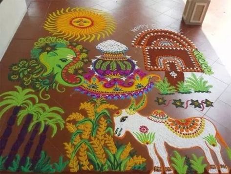 Rangoli Photos, Pongal Celebration, Rangoli Designs For Competition, Pongal Kolam, Designs Rangoli, Rangoli Designs Simple Diwali, Rangoli Designs Latest, Rangoli Patterns, Rangoli Ideas