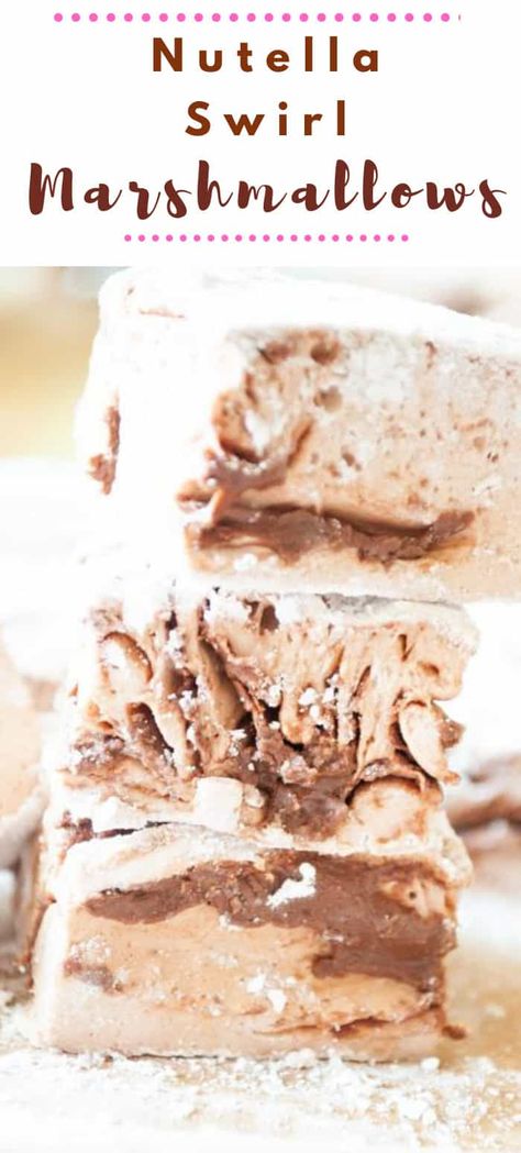 Ohhhh my friends this recipe is one you're going to want to make and give this year, guaranteed! These are the BEST Nutella Swirl Marshmallows I've made to date, and you'll love them. These easy homemade marshmallows are flavored with vanilla AND Nutella and then swirled with additional EXTRA Nutella for a truly tasty marshmallow recipe. And these are marshmallows you CAN use for toasting and in cocoa. Talk about best edible presents to give friends, this one is the BEST! Gourmet Marshmallows Recipe, Marshmallow Recipes, Waffle Cone Recipe, Homemade Marshmallow Recipe, Marshmallow Recipe, Flavored Marshmallows, Best Edibles, Homemade Nutella, Recipes With Marshmallows