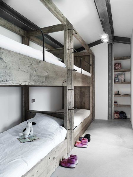 Photo 7 of 11 in Stay in a Modern, Industrial Home That’s Hidden Inside a Traditional Tuscan Villa - Dwell Concrete Floor Bedroom, Modern Industrial Home, Kids Room Bed, Children's Bedroom Ideas, Industrial Style Interior, Modern Bunk Beds, Bunk Rooms, Barn Renovation, Floor Bedroom