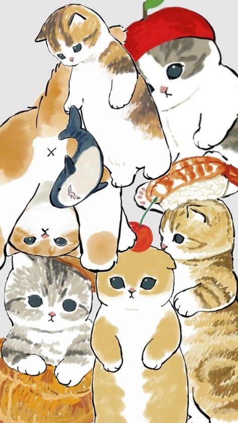 ahhh i love cats Mofusand Lockscreen, Calico Cat Wallpaper, Mofusand Wallpaper, Phone Widgets, Swans Art, Iphone Theme, I Love Cats, Dorm Ideas, Calico Cat