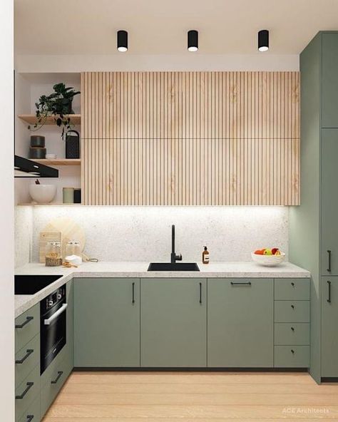 Prep Food, Kabinet Dapur, Green Cabinets, Kitchen Room Design, Kitchen Inspiration Design, Kitchen Furniture Design, Green Kitchen, Kitchen Design Small, Wood Kitchen