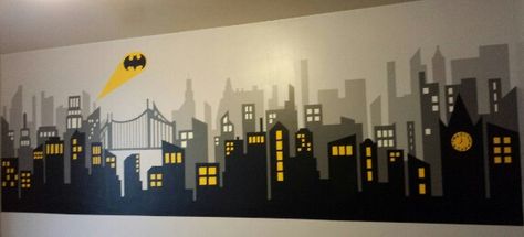 Superhero room Superhero Skyline, Cool Kids Bedrooms, Superhero Room, Kids Bedrooms, Birthday Theme, Kids Bedroom, Cool Kids, Bedroom, Birthday