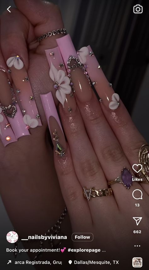 Nail Ideas With Flowers, Unique Acrylic Nails, Acrylic Nails Coffin Short, Acrylic Nails Coffin, Nails Coffin, Cute Acrylic Nails, Coffin Nails, Pretty Nails, Nail Ideas