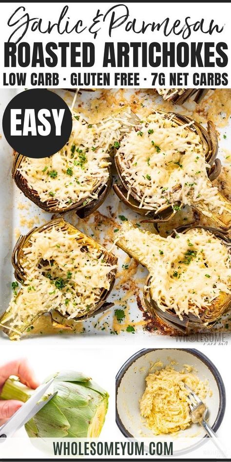 Roasted Artichokes, Recipe With Garlic, Baked Artichoke, Garlic And Olive Oil, Roasted Artichoke, Wholesome Yum, Artichoke Recipes, How To Roast, Garlic Recipes