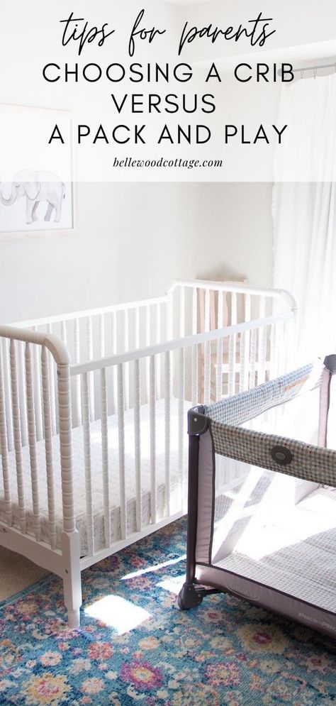 What should baby sleep in?? If you're a new mom or dad debating purchasing a crib vs. pack and play, this post is for you! Let me save you some time as I unpack the pros and cons of cribs, pack and plays, and more! Pin this post for your new baby checklist. #newbaby #newmom #newdad #newparent #parentingtips #babies Pack N Play Bed, Pack N Play Nursery Room Ideas, Pack And Play As Crib, Pack And Play Mattress, New Baby Checklist, Cradles And Bassinets, Mom Checklist, Graco Pack N Play, Play Beds