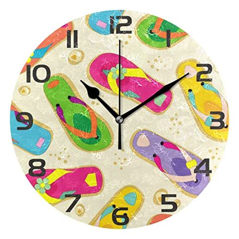 Fun Flip Flops Bathroom Decor - WebNuggetz.com | WebNuggetz.com Have A Good Sleep, Pvc Board, Art Clock, School Decor, Oil Painting Texture, Round Wall Clocks, School Decorations, Time To Celebrate, Ticks