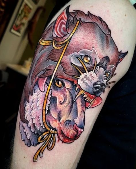 Sheep In Wolves Clothing Tattoo, Sheep In Wolves Clothing, Wolf Clothing, Sailor Tattoos, Animals Tattoo, Tattoo Old School, Horror Tattoo, Leg Sleeve, Wolf Tattoo