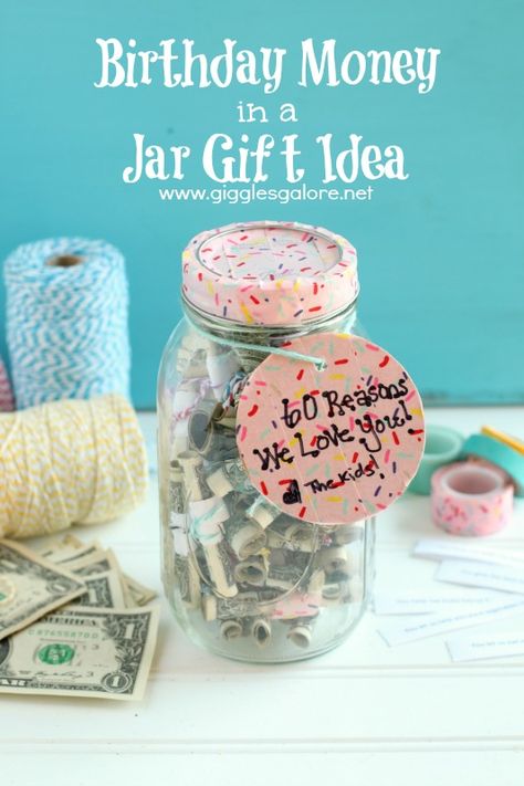 Make this easy Birthday Money Jar Gift Idea for that special someone, it's a birthday gift they will cherish long after the money is gone! Birthday Jar Gift Ideas, Diy Mother's Day Gift Basket, Money Jar, Money Gifts, Birthday Money, Money Jars, Easy Birthday, Mason Jar Gifts, Diy Mothers Day Gifts