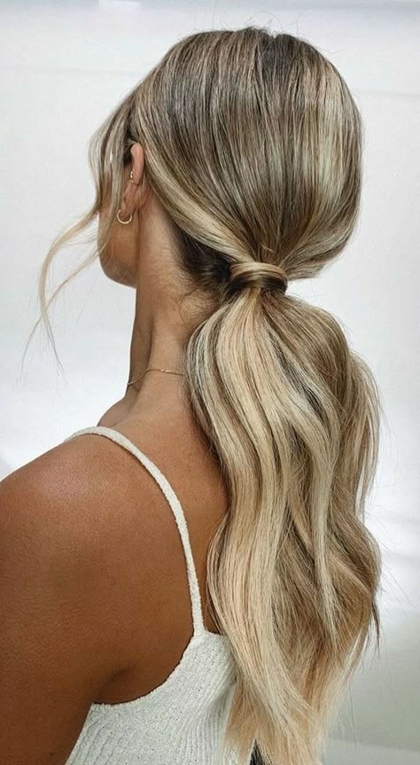 Low Pony Hairstyles, Messy Ponytail Hairstyles, Low Ponytails, Heavily Tattooed, Pony Hairstyles, Guest Hair, Bridesmaid Hair Makeup, Hoco Hairstyles, Wedding Hair Makeup