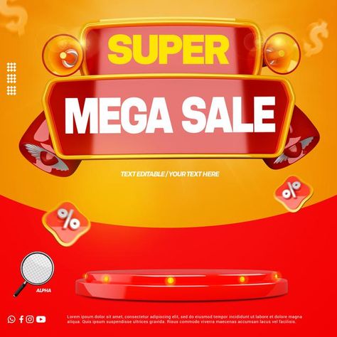 Premium PSD | 3d render super mega sale with podium for general stores campaign in portuguese Ancient Paper, Typo Design, Promotional Banners, Psd Template Free, Gaming Wallpapers, Sale Banner, Social Media Banner, 3d Render, Super Sale