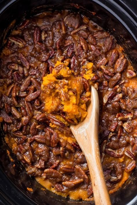 Easy Crockpot Sweet Potato Casserole: Pecan Topping Included 2 Sweet Potatoe Casserole Crockpot, Easy Crockpot Sweet Potato Casserole, Crockpot Sweet Potato Casserole Canned, Sweetpotatocasserole Crockpot, Crockpot Sweet Potatoes Casserole, Sweet Potatoe Casserole Recipes Crockpot, Sweet Potato Casserole Crockpot, Sweet Potato Recipes Crockpot, Slow Cooker Thanksgiving Recipes