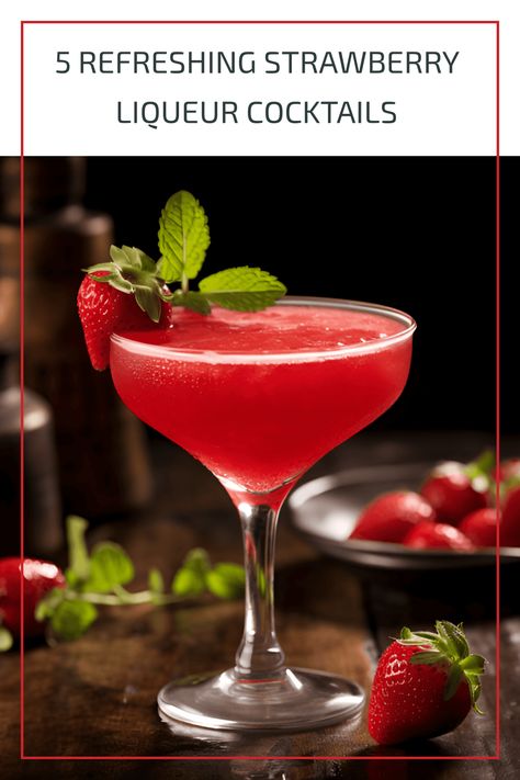 Indulge in these delightful and easy-to-make strawberry liqueur cocktails, including the vibrant Sweet Revenge, fruity Hummingbird, and more. Satisfy your craving for refreshing drinks with these irresistible recipes! Strawberry Liqueur Cocktails, Strawberry Liquor, Liqueur Cocktails, Simple Cocktails, Strawberry Cocktail, Strawberry Liqueur, Premium Gin, Cocktail List, Party Serving