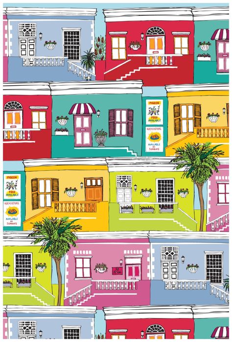 South Africa Art, Town Drawing, Bo Kaap, Architectural Ideas, South African Art, Architecture Model Making, Colourful Buildings, Building Art, Cape Town South Africa