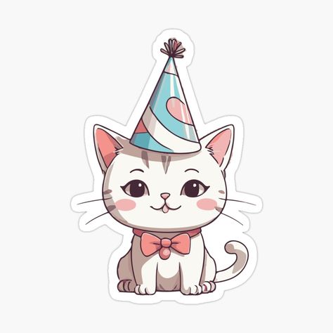 Get my art printed on awesome products. Support me at Redbubble #RBandME: https://www.redbubble.com/i/sticker/Happy-Birthday-Party-Cat-by-Atlantico54/159256674.EJUG5?asc=u Papel Duck, Happy Birthday Stickers, Party Cat, Happy Birthday Printable, Cat Birthday Party, Cat Mouse, Happy Birthday Parties, Birthday Stickers, Christmas Drawing