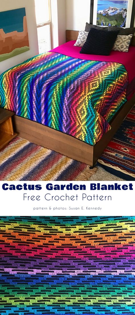 Southwest-Inspired Blanket Ideas and Free Patterns - Your Crochet Cactus En Crochet, Colorful Blanket, Confection Au Crochet, Crochet Cactus, Crochet Afgans, Mosaic Crochet, Crochet Blanket Afghan, Crochet Quilt, Manta Crochet