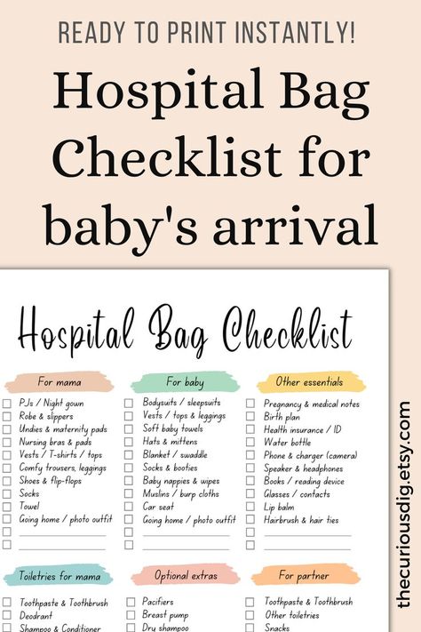 Baby Essentials Hospital Bag Checklist Baby, Life Organization Printables, Baby Hospital Bag Checklist, Baby Essential List, Pregnancy Preparation, Trip List, Maternity Pads, How To Be More Organized, Fillable Forms