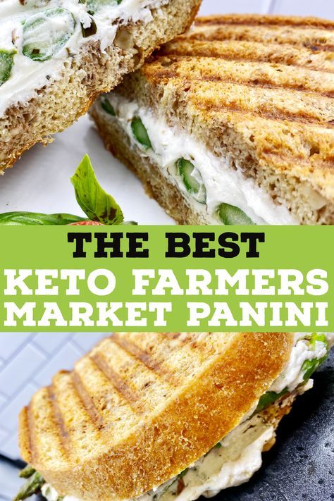 Keto Farmers Market Panini Grilled Asparagus & Goat Cheese Panini is a delicious low carb sandwich recipe, with mouthwatering flavors that will make you fall in love with this dish. Start with a wonderful loaf of keto walnut bread, then pile on the grilled asparagus and goat cheese. This Keto Farmers Market Panini is perfect for any summer day when you want to enjoy a delicious meal while staying in ketosis! https://ketoniafoods.com/recipes/keto-farmers-market-panini Keto Panini, Asparagus And Goat Cheese, Asparagus Goat Cheese, Low Carb Sandwich, Cheese Panini, Low Carb Sandwiches, Panini Recipes, Walnut Bread, How To Cook Asparagus