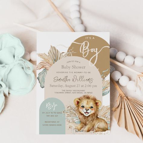 Its A Boy Safari Theme Lion Baby Shower Invitation #zazzle #weddinginvitations #birthdayinvitations #babyshowerinvitations #zazzleinvitations #monogram #businesscards #graduation #homedecor Lion Baby Shower Theme, Lion Baby Shower, Lion Baby, Safari Baby Shower Invitations, Gender Neutral Baby Shower Invitations, Boho Baby Shower Invitations, Bearly Wait, Baby Shower Invitaciones, Safari Theme