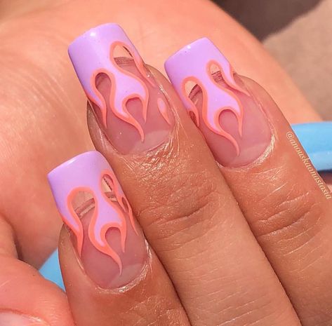 Flame Nails, Flame Nail Art, Blue Acrylic Nails, Happy Nails, Edgy Nails, Summer Acrylic Nails, Short Acrylic Nails Designs, Pink Nail, Beauty Nail