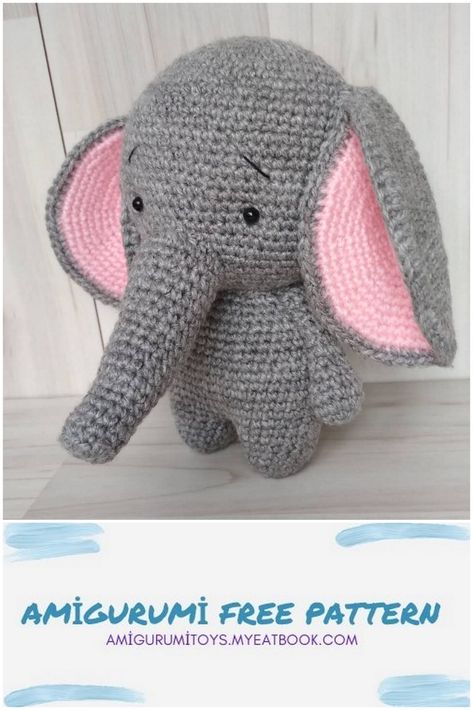 Amigurumi Elephant Gosha Free Pattern Crochet Cuddlers, Yarn Toys, Baby Elephant Toy, Crochet Star Patterns, Crochet Elephant Pattern, Tiny Animals, Crochet Animal Amigurumi, Animals And Plants, Scrap Yarn