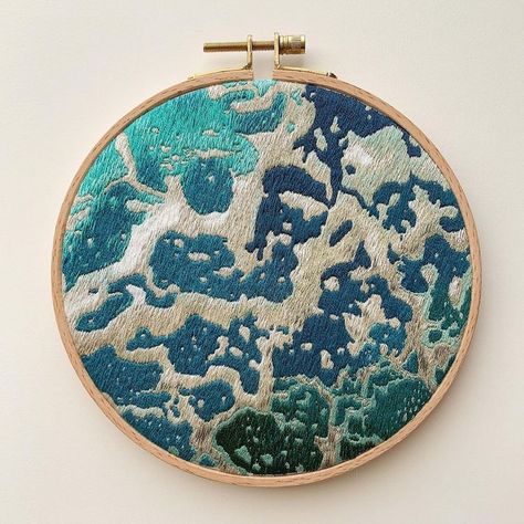 Intricate Ocean Embroidery Inspired by Satellite Images Ocean Embroidery, Images Of Earth, Stitch Patterns Embroidery, Abstract Embroidery, Patterns Embroidery, Satellite Image, Thread Painting, Hand Embroidery Art, Embroidery Hoop Art