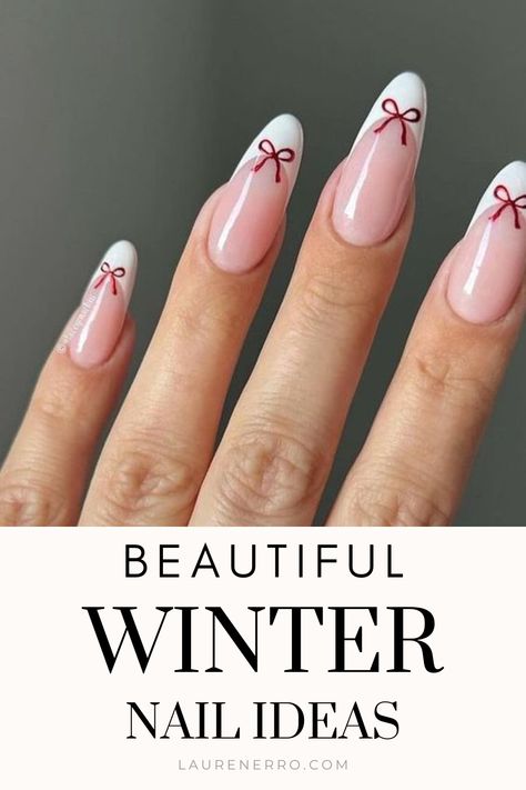 Winter is the perfect time to experiment with fun and festive nail art! From cozy knits to icy blues, there’s a design for everyone. In this post, we’ll explore 15 captivating winter nail ideas that will inspire your next manicure. Whether you prefer a simple, elegant look or a bold, statement-making design, we’ve got you covered. Get ready to embrace the winter season with stylish and creative nail art! 2005 Nail Designs, Bow Nail Designs Christmas, Nail Art Designs With Bow, Christmas Bow Nails Acrylic, Nails Wavy Design, Holiday Nails Winter Christmas Almond, Holiday Nails With Bows, Bow Holiday Nails, Christmas Bows Nails