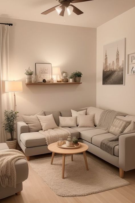 Neutral Living Room Apartment, Living Room Apartment Ideas, Small Living Room Ideas Apartment Cozy, Stylish Living Room Ideas, Simple Living Room Designs, Minimalist Apartment Decor, Cozy Scandinavian, Cute Living Room, Apartment Decorating Living