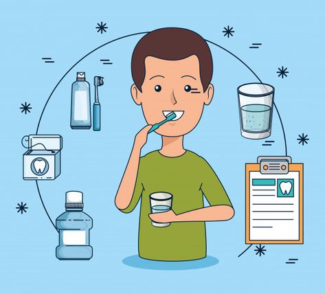 Higiene de los dientes del hombre con ce... | Free Vector #Freepik #freevector #medico #hombre #salud #medicina Teeth Hygiene, Antiseptic Mouthwash, Discolored Teeth, Dentist Humor, Dental Cleaning, How To Prevent Cavities, Hygiene Routine, Stained Teeth, Teeth Care