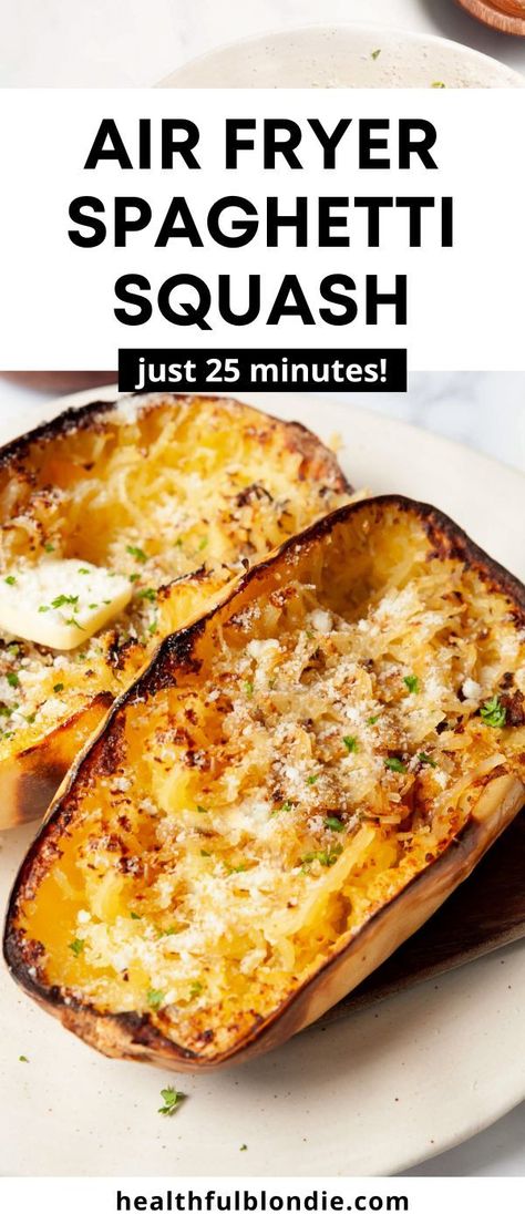 Air Fryer Spaghetti Squash Air Fryer Spaghetti Squash, Air Fryer Spaghetti, Blondie Recipes, Spaghetti Squash Recipes Easy, Cooking Spaghetti Squash, Spaghetti Squash Recipe, Low Carb Noodles, Squash Recipe, Spaghetti Squash Recipes