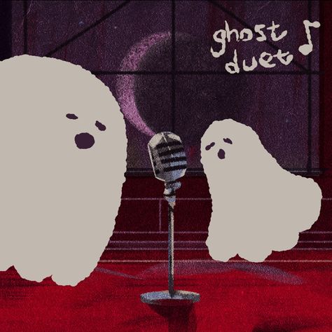 Ghost Duet, Louie Zong, Spooky Music, Mushroom Core, Apple Records, Ghost Drawing, Ghost Tattoo, Sketchbook Cover, Light Blue Aesthetic