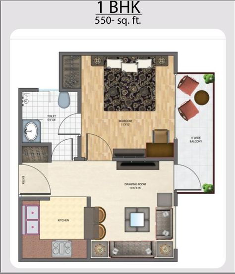 550 sq.ft 550 Sq Ft House Plans, 550 Sq Ft Apartment, Garage Conversion, Residential Apartments, Greater Noida, Drawing Room, Small House, Floor Plan, 1 2 3