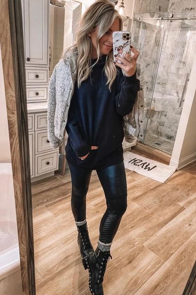 Leggings And Combat Boots Outfit, Red Bodycon Dress Outfit, Boots Outfit Ideas For Women, Moto Leggings Outfit, Tartan Skirt Outfit, Leggings And Combat Boots, White Midi Dress Bodycon, Boots Outfit Ideas, Combat Boot Outfit