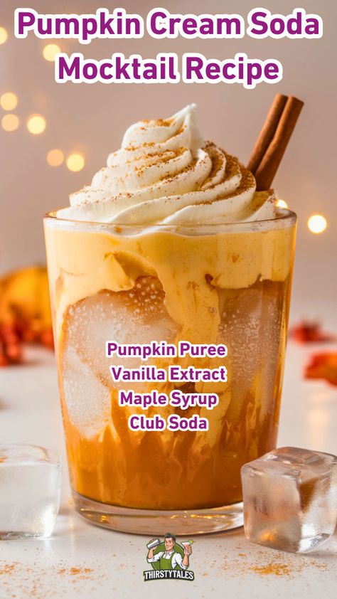 "Discover the ultimate Pumpkin Cream Soda Mocktail recipe, perfect for fall! This delightful pumpkin mocktail combines the rich flavors of pumpkin spice drinks with a fizzy cream soda twist. Ideal for seasonal cocktails and non-alcoholic beverages, it’s a must-try for your fall drink ideas. Enjoy this refreshing and festive treat at your next gathering!" Fall Drink Ideas, Festive Mocktail, Soda Mocktail, Cranberry Fizz, Seasonal Cocktails, Pumpkin Spice Drinks, Pumpkin Drinks, Thanksgiving Drinks, Spiced Apple Cider