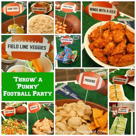 'Throw' a Punny Football Party! Football Birthday Party Theme, Football Themed Food, Party Food Signs, Party Food Themes, Sports Theme Birthday, Birthday Party Snacks, Party Food Labels, Sports Birthday Party, Football Theme Party