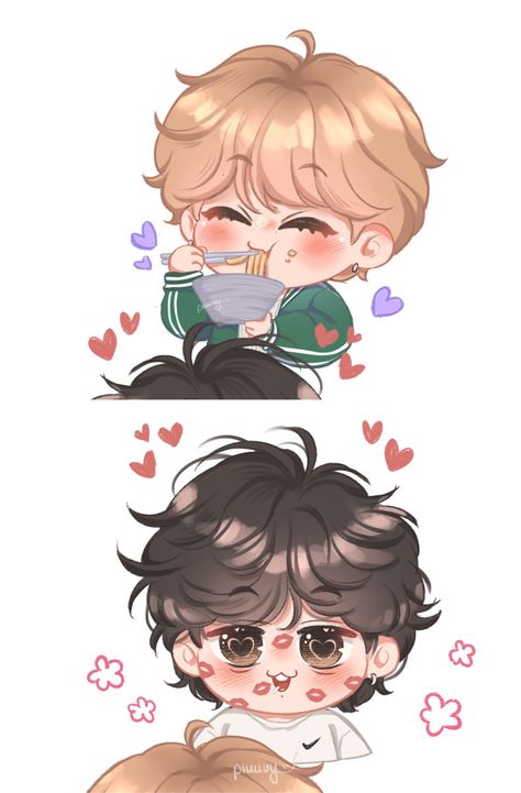 Bts Chibi Cute Taehyung, Cute Story, Movies Quotes Scene, Bts Art, Jungkook Taehyung, Vkook Fanart, Bts Jungkook And V, Cute Stories, Bts Drawings